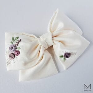 Purple Floral Hand Embroidered Hair Bow - Purple